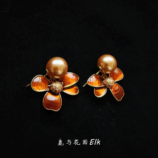 flower珍珠古着法式 花期 耳环耳钉高级感女 复古vintage 鹿与花园