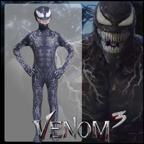 毒液3最后一舞cos服儿童漫威英雄连体衣Venom毒魔终极黑红紧身衣