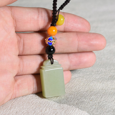 黄口料小方章15g新疆和田玉印章且末料钥匙扣篆刻定制、称心如意