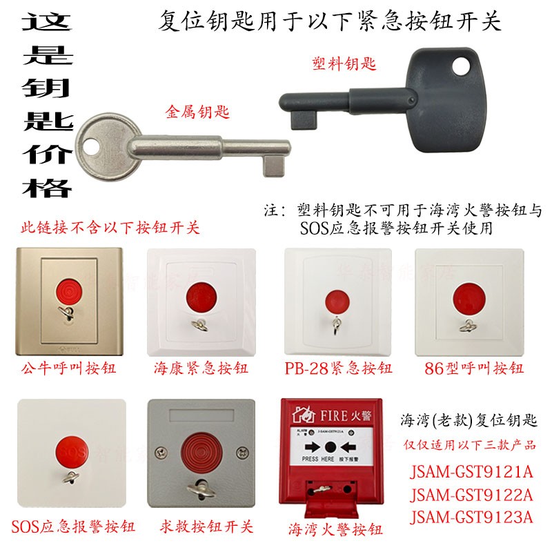 86型紧急开关按钮报警器钥匙 复位手动报警消防按钮银行专用开关 电子/电工 报警按钮 原图主图