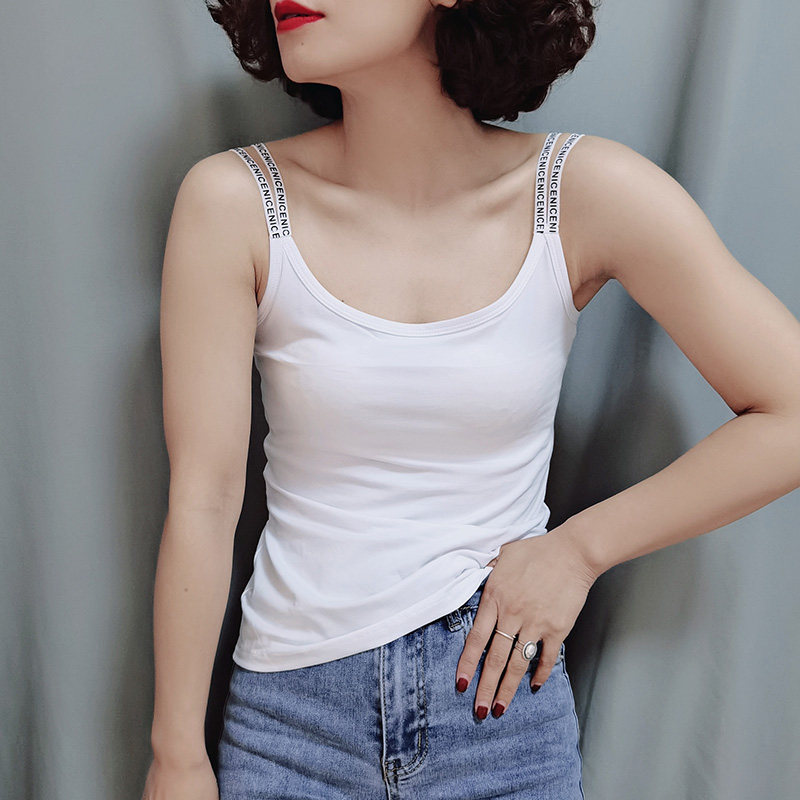 夏季新款纯棉莫代尔大码宽松吊带背心女外穿遮肚子显瘦带胸垫打底