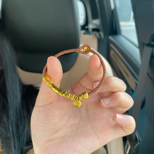 福牌盘缠锤纹手绳链女仿真黄金2025年新款盘缠棕色手绳转运珠手串