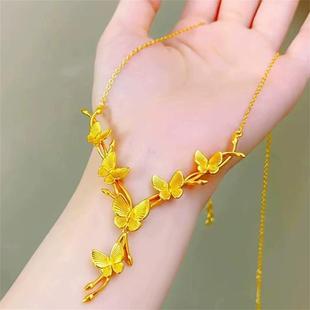 黄金色繁花似锦蝴蝶花丝沙金项链女新中式仿真三金五金锁骨链结婚