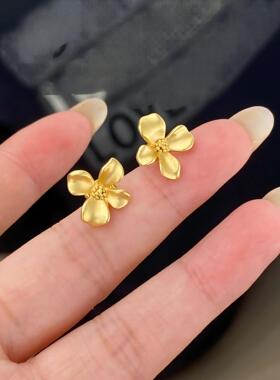 桂花沙金耳钉仿真黄金色轻奢镀金色高级感金店同款女耳饰送女友