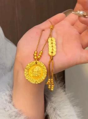 黄财神五帝钱沙金吊坠毛衣链