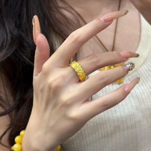 牡丹花沙金戒指仿真黄金指环实心花朵镀金婚嫁首饰结婚订婚五三金