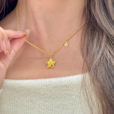 星星沙金项链女款仿真黄金周家同款吊坠轻奢锁骨链AB链久不掉色