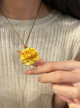 牡丹花吊坠仿真黄金项链国风新中式轻奢锁骨链镀金高级百搭毛衣链