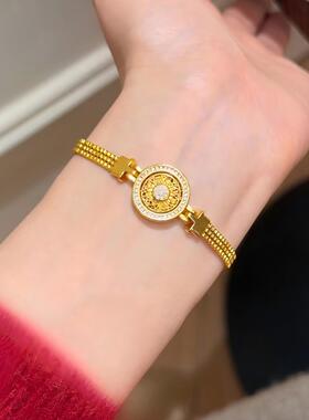 八宝罗盘手表链沙金仿真黄金色金店同款皇冠转动圆牌腕表带轻奢女