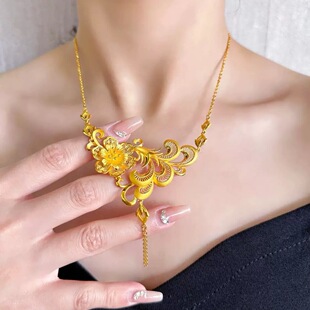 富贵花凤凰流苏沙金项链仿真黄金色女订婚婚嫁秀禾服三金五金结婚