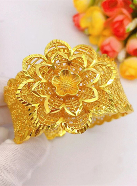 新款新娘结婚镀金花朵手镯婚庆龙凤手镯婚嫁三金五金中式
