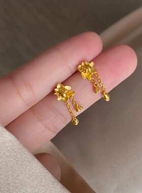 莲花耳钉女仿真黄金点钻新中式轻奢高级感耳环耳饰送女友礼物