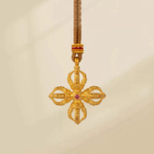 十字金刚杵沙金吊坠女琳琅法彩镶红宝石编绳项链毛衣链仿真黄金色