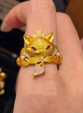 拉丝苏点钻妲己灵狐戒指沙金