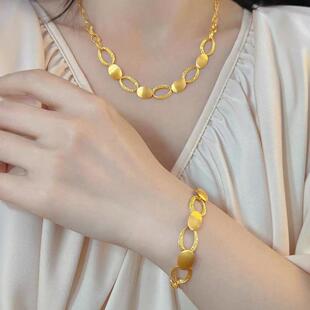 蕾丝环环相扣沙金项链丝绸金锁骨链拉丝女手链仿真黄金色金店同款