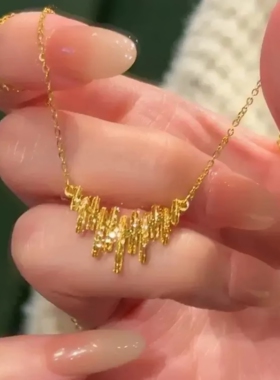 律动音符沙金项链仿真黄金色碎冰冰锁骨链轻奢高级感金店同款女