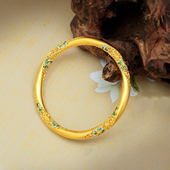 青花珐琅彩手镯仿真黄金花丝轻奢小众精致五金镂空新中式 金色镯子