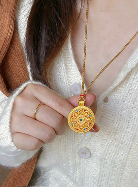 琳琅彩八宝罗盘沙金吊坠仿真黄金女生秋冬复古颈链新年礼物圆牌女