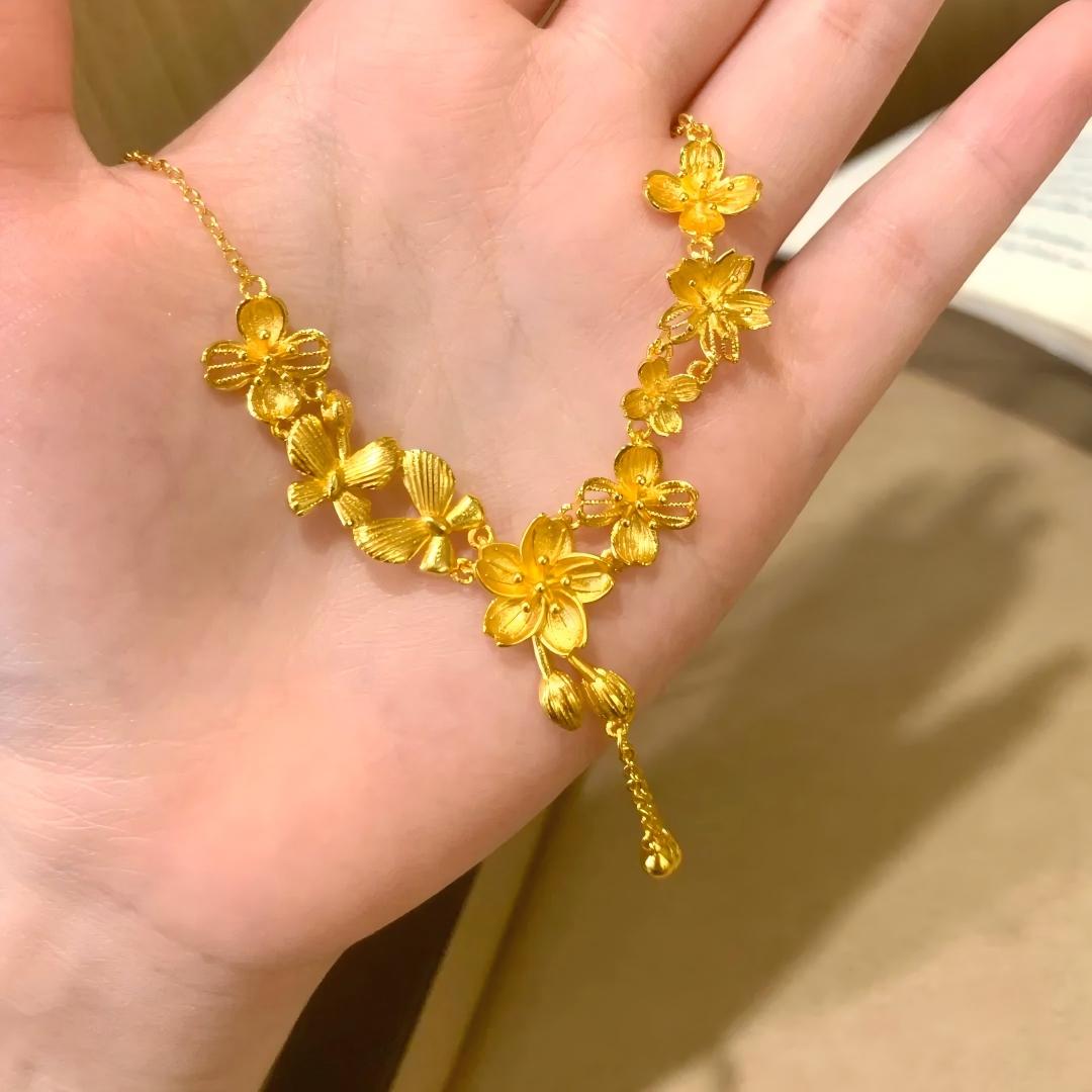 花朵蝴蝶沙金项链仿真金婚嫁首饰结婚三金订婚五金假黄金锁骨链