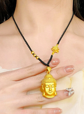 佛头吊坠仿真黄金沙金色项链平安佛大日如来毛衣链金店同款送老婆