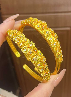 繁花似锦花朵黄金色手镯女