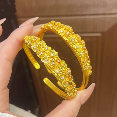 繁花似锦花朵黄金色手镯女