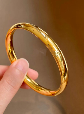 亮面泥鳅背沙金素圈手镯光面仿真黄金色实心镯子结婚婚嫁手环女款