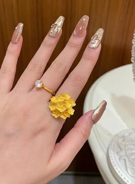 繁花沙金戒指仿真黄金色婚嫁首饰结婚订婚指环三金戒子女花朵假金