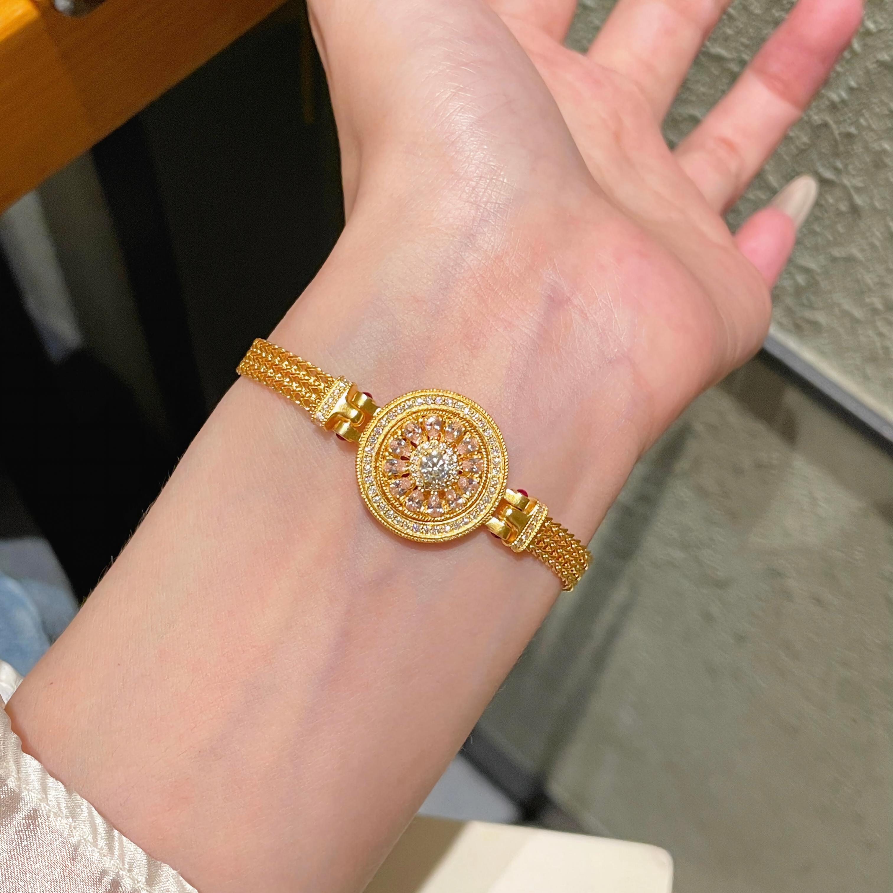 粉钻罗盘手表手链沙金仿真黄金色轻奢高级感手串金店同款饰品女图片
