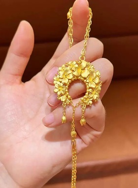 繁花锦簇沙金项链仿真黄金结婚三金订婚摆台锦绣球花团锁骨链耳环