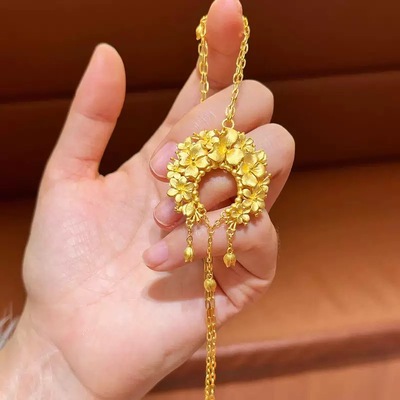 繁花锦簇沙金项链仿真黄金结婚三金订婚摆台锦绣球花团锁骨链耳环