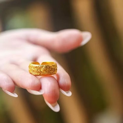 古法沙金牡丹花戒指可调节