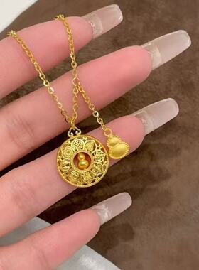 八宝罗盘流苏葫芦项链仿真黄金沙金花丝吊坠福禄套链新中式送女友