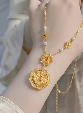 繁花葫芦项链花丝蜜粉烧蓝仿真黄金沙金宫廷风锁骨链轻奢高级感