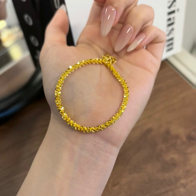 素手链龙鳞沙金手链碎冰冰黄金色手链金店同款轻奢小蛮腰送女友