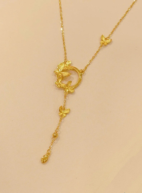 花环流苏蝴蝶沙金项链轻奢仿真黄金一体链婚嫁周家同款订婚假三金