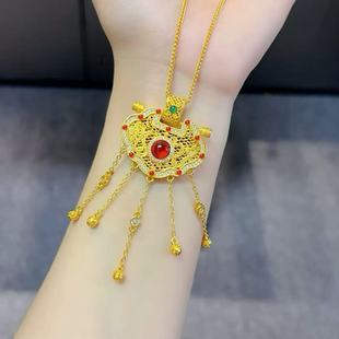 龙凤锁包仿真黄金锁沙金吊坠琳琅彩古法如意新中式挂坠项链毛衣链