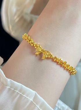 双层蹦迪珠蝴蝶结手链仿真黄金沙金手串在逃公主轻奢高级感送女友