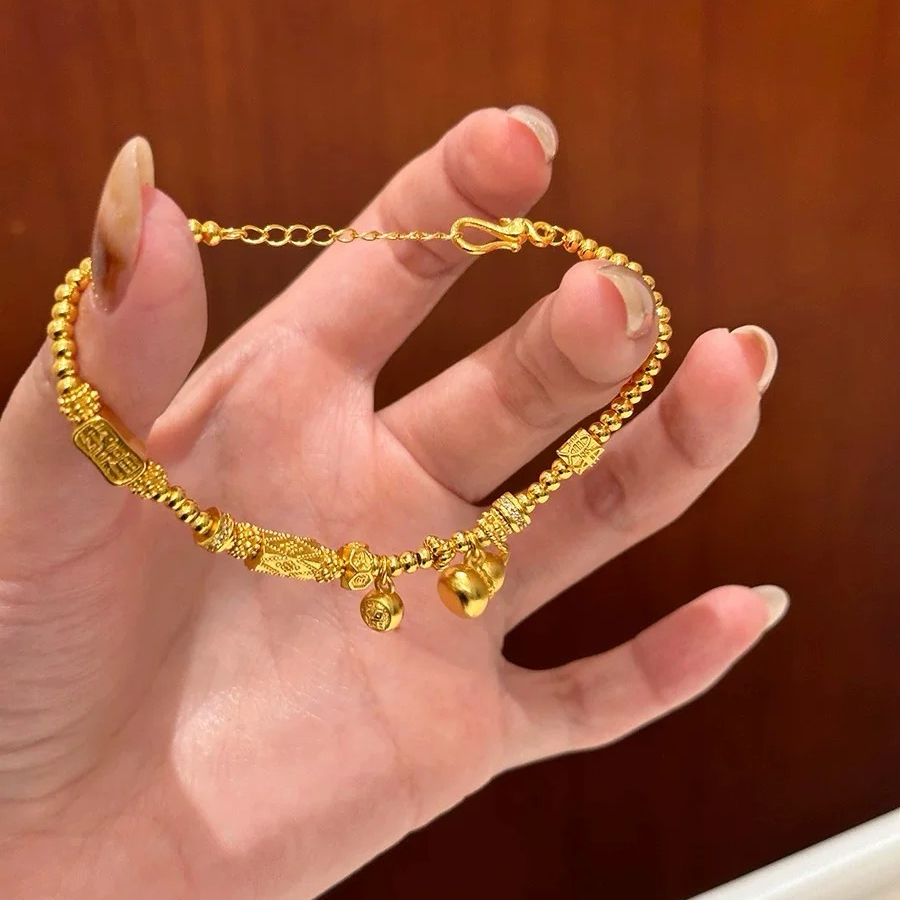 纳福葫芦沙金手链珠珠盘缠仿真黄金新中式转运珠轻奢2025年新款女