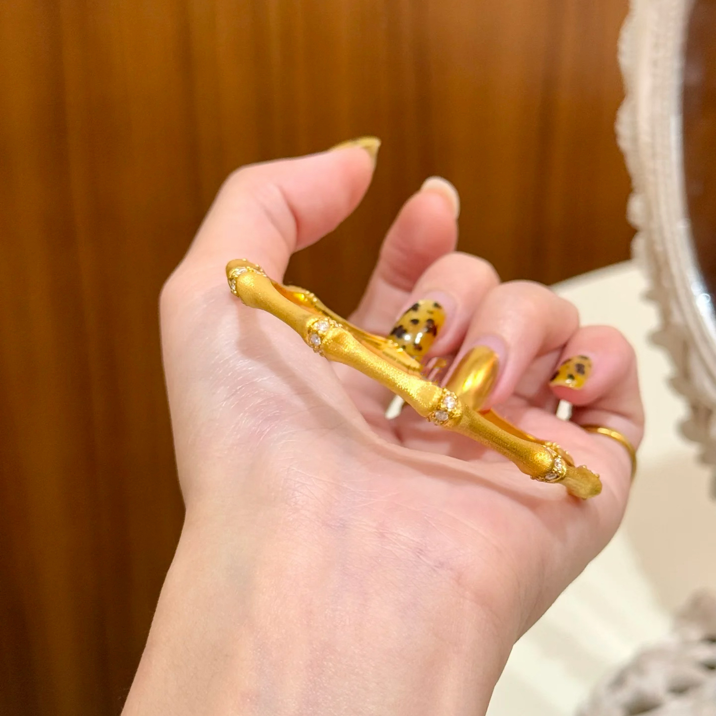 竹节手镯女点钻星芒仿真黄金沙金手镯女轻奢中古风开口镯子送女友