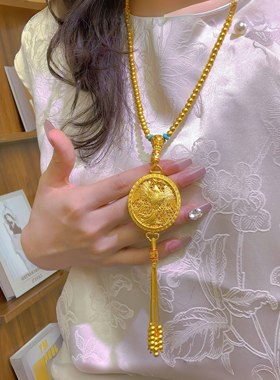 镂空花丝金凤香囊项链老铺同款女仿真黄金沙金凤凰于飞流苏毛衣链
