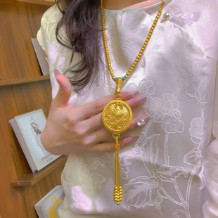 镂空花丝金凤香囊项链老铺同款女仿真黄金沙金凤凰于飞流苏毛衣链