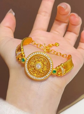 八宝罗盘手表链古法仿真黄金沙金镶钻吊坠手链可调节表盘金店同款