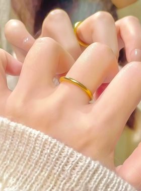 素圈戒指女古法传承仿真黄金首饰金店同款沙金光面指环久不掉色