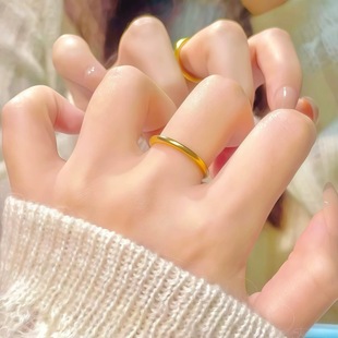 素圈戒指女古法传承仿真黄金首饰金店同款沙金光面指环久不掉色