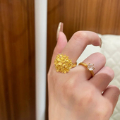 绣球花戒指女款 复古黄金色花塔戒指婚嫁戒花朵环仿真假三金 新中式