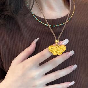 錾刻蝴蝶吊坠仿真黄金庄周梦蝶项链手工镀金毛衣链送女友轻奢高级