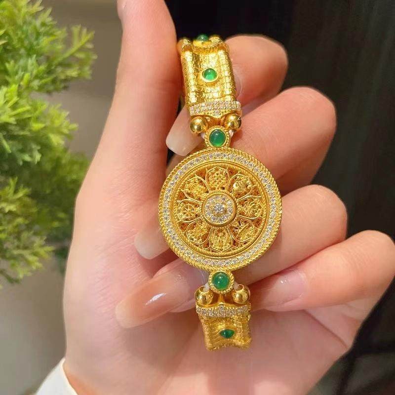 点钻八宝罗盘手表链古法黄金色图片