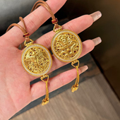 点钻凤凰于飞沙金吊坠黄金色香囊流苏毛衣链项链老铺男女龙牌金锁