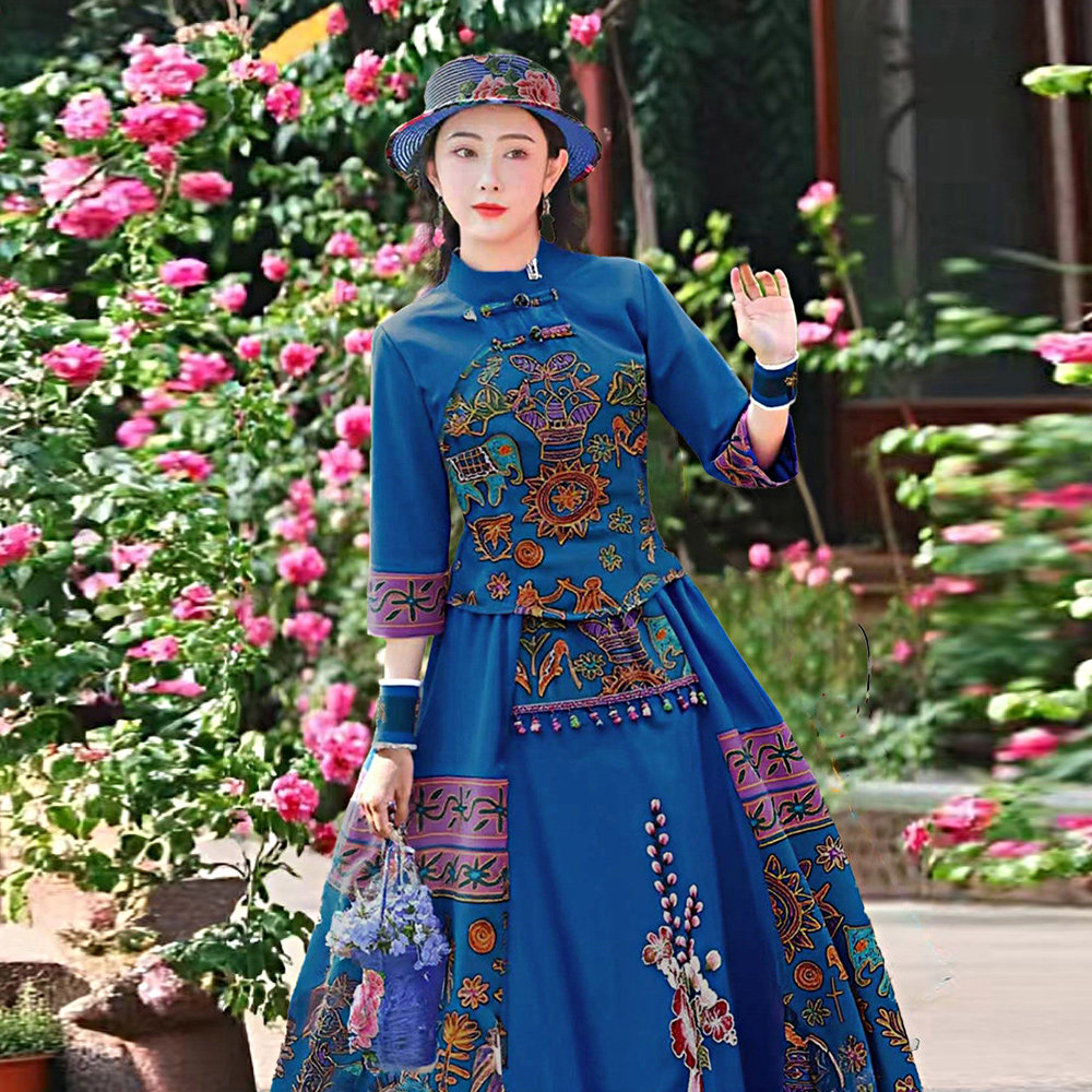 依朵拉新款云南贵州女装两件套春夏新品民族风宽松苗族套装广西图片